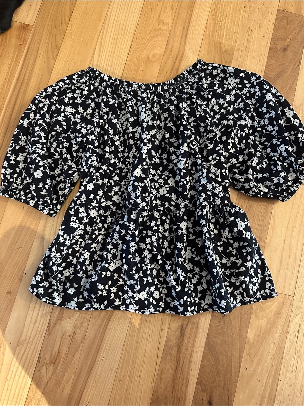 Women's Black Floral Off-Shoulder Peplum Top w small back opening